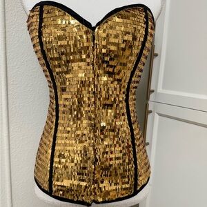 Lydia U.S.A Gold and Black Sparkle Sequin Corset Size Large Pre Loved
